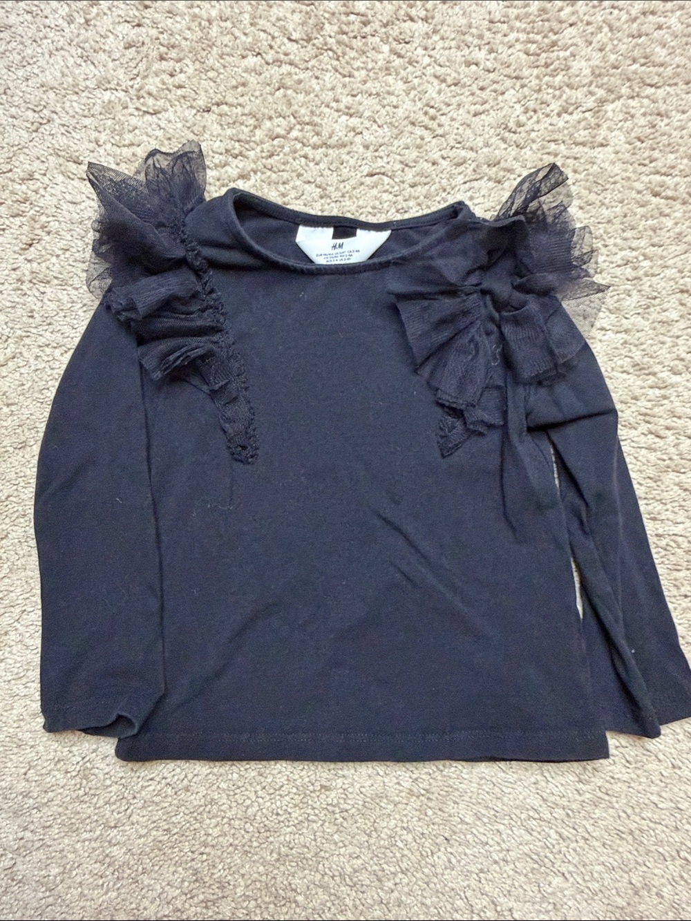 H&M Black Long-Sleeve Top with Tulle Shoulder Ruffles
